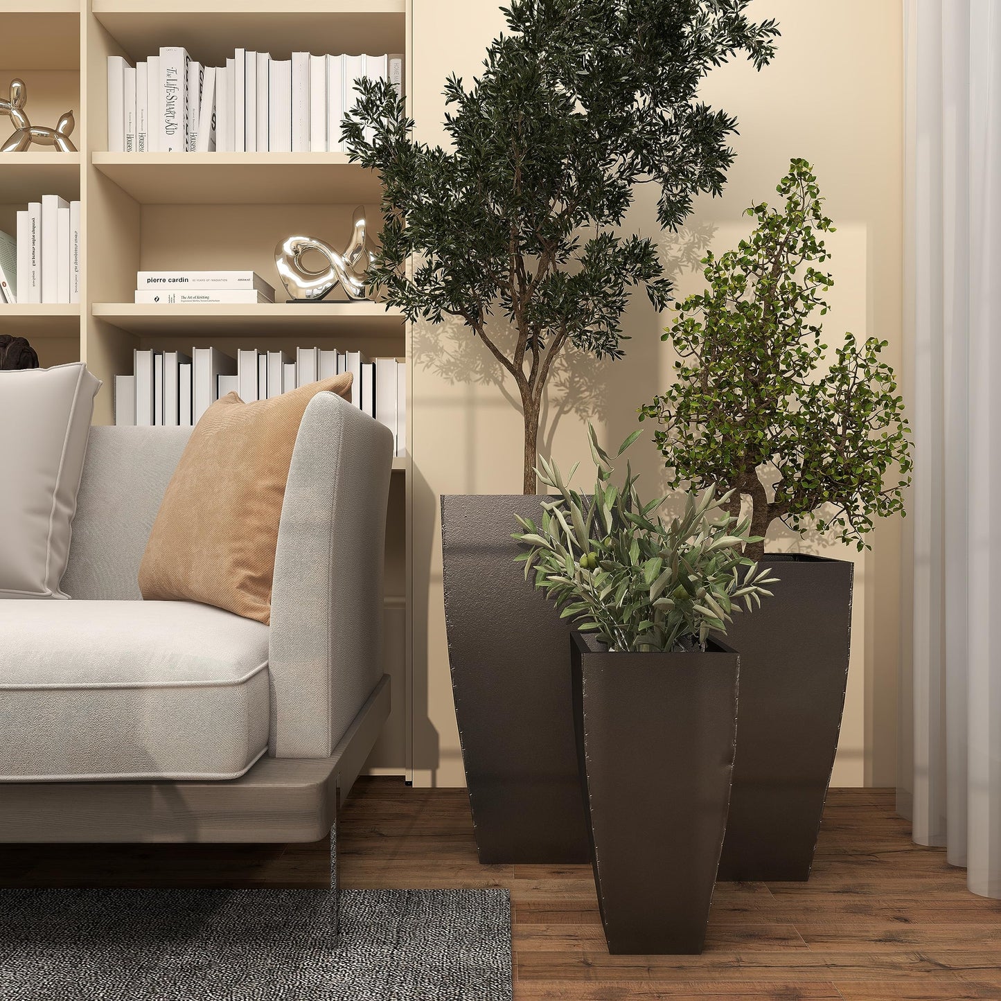 Deco 79 Metal Indoor Outdoor Planter Large Planter Pot with Tapered Base, Set of 3 Planters 20", 25", 30"H, Dark Gray