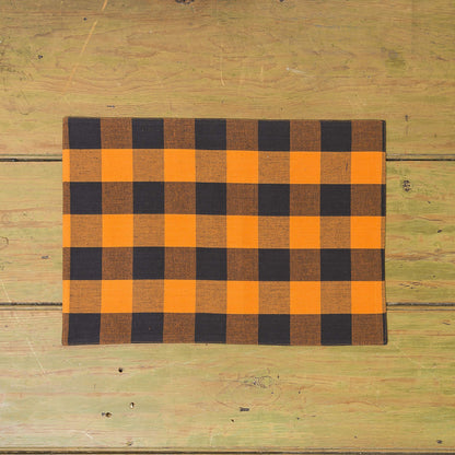 C&F Home Franklin Orange & Black Plaid Handwoven 100% Cotton Rectangle Single Placemat 13'' x 19'' Halloween Spooky Scary Versatile Fall Autumn Harvest Home Kitchen Tabletop Reversible Machine