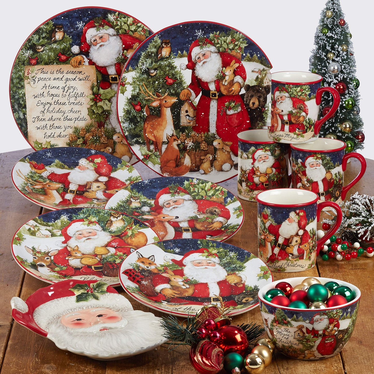 Magic of Christmas 72oz Santa Hand-Painted Cookie Jar – Whimsical Holiday Ceramic Treat Keeper with Woodland Friends, Bright Festive Colors, Hand Wash Only, Collectible Christmas Kitchen Décor