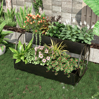 Athuiline Metal Wagon Planter Box, 2-Tier Outdoor Planter Raised Garden Beds with Wheels, Decorative Planter Boxes for Flowers Herbs Vegetables, Small Flower Cart for Patio, Balcony (Retro Gold)