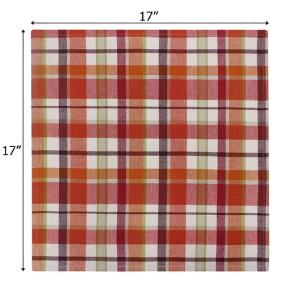 COTTON CRAFT Harvest Plaid Cloth Napkin - Set of 12 Pure Cotton Dinner Napkins - Everyday Fall Halloween Thanksgiving Holiday Party Table Napkin Gift - Reusable Napkin - 17x17 - Rust Orange Multi