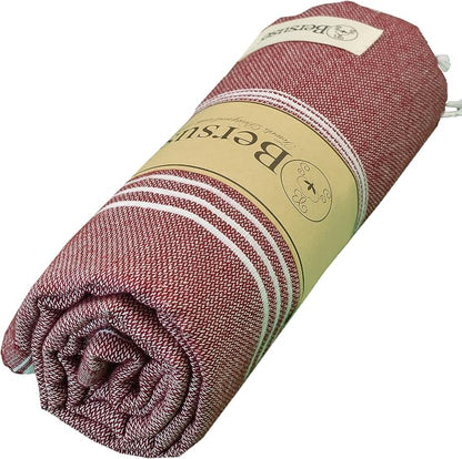 Bersuse Towels Anatolia XL Beach Blanket Throw Blanket Turkish Towel 100% Cotton Extra-Large Quick-Dry Lightweight Premium Peshtemal Towel - 61x82 Inches, Burgundy