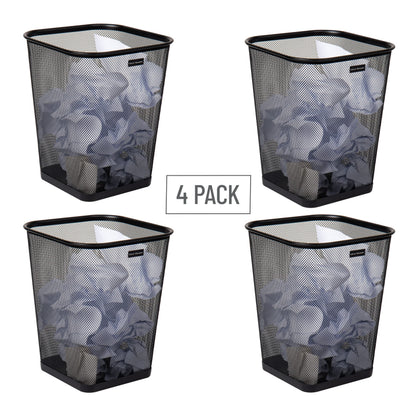 Mind Reader Mesh Trash Can, Waste Paper Basket, Square, Office, Metal Mesh, 9.75" L x 9.75" W x 12.25" H, Set of 4, Black
