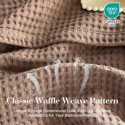 Simple&Opulence 100% Cotton Waffle Weave Throw Blanket 40"x50", Soft Lightweight Breathable Cozy Washed, Layer Blanket for Couch Bed Sofa, Farmhouse Home Decor for Adults All-Season, Light Brown