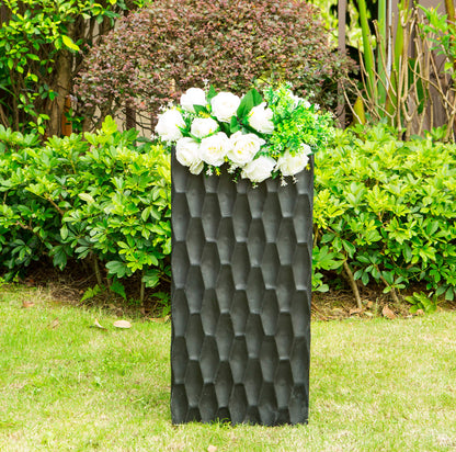 Kante 13.4" x 13.4" x 27.6" Square Concrete Retro Tall Lightweight Rectangle Outdoor Planter Pots with Drainage for Patio Deck Livingroom Burnished Black