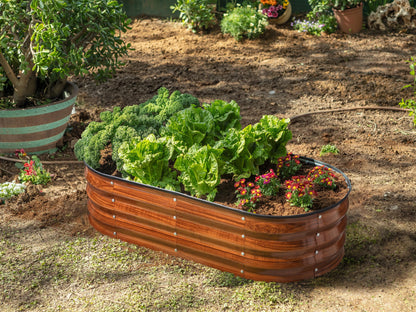 Plant & Plot Galvanized Raised Garden Beds Outdoor // 4×2×1 ft Planter Raised Beds for Gardening, Vegetables, Flowers // Large Metal Garden Box (Dark Wood Grain)