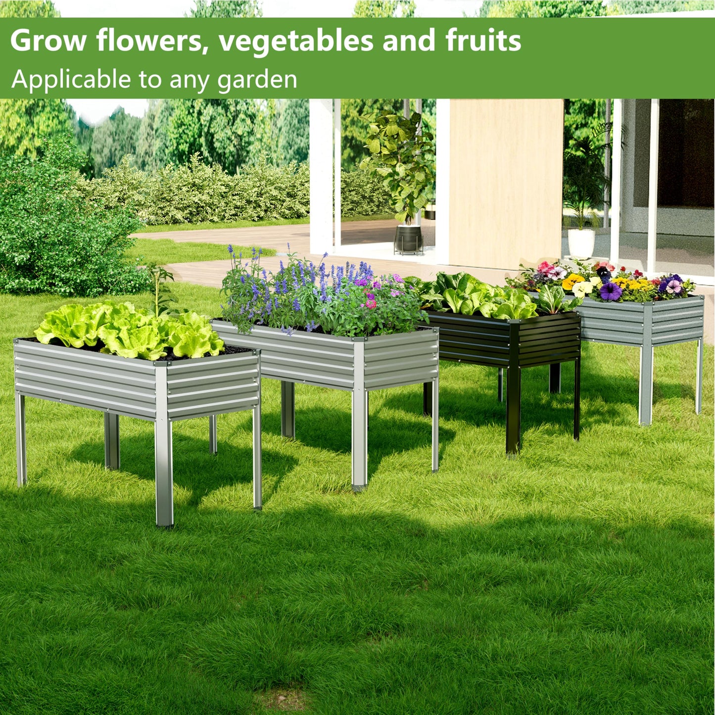 Easllre 2PCS 48×24×30in Galvanized Raised Garden Bed,Metal Elevated Planter Box with Legs for Patio,Balcony,Backyard,300lb Capacity,Silver