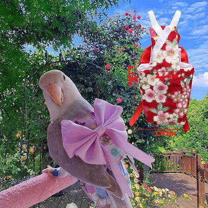 2 Pcs Bird Diapers Bird Harness Flight Suits Diapers with 80in Flying Leash Reusable Parrot Nappy with Waterproof Inner Layer for Cockatiel Budgie Conure Parakeet Lovebird-Red&Purple Sakura