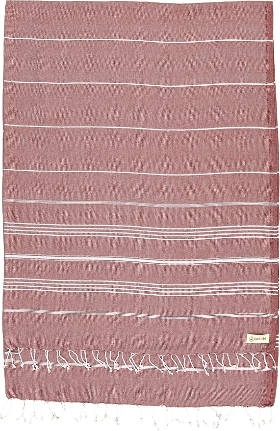Bersuse Towels Anatolia XL Beach Blanket Throw Blanket Turkish Towel 100% Cotton Extra-Large Quick-Dry Lightweight Premium Peshtemal Towel - 61x82 Inches, Burgundy (Set of 6)