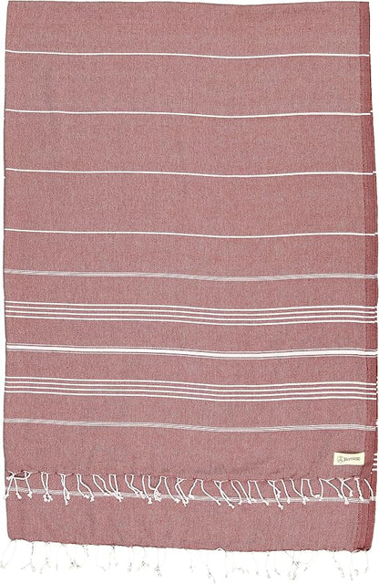 Bersuse Towels Anatolia XL Beach Blanket Throw Blanket Turkish Towel 100% Cotton Extra-Large Quick-Dry Lightweight Premium Peshtemal Towel - 61x82 Inches, Burgundy