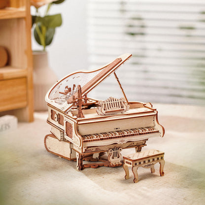 ROBOTIME AMK81 Magic Piano 3D Puzzles for Adults-Mechanical 3D Puzzles Musical Instrument-Wooden Music Box Puzzle Kit to Build-Aesthetic Desk Decor Unique Gift for Men/Women