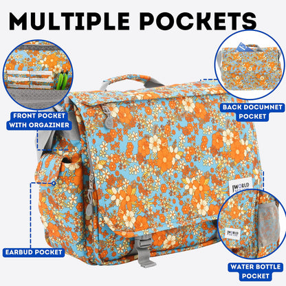 J World New York Thomas Laptop Messenger Bag for Women & Men. Girls Computer Bookbag, Retro Bloom