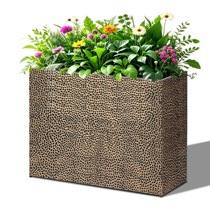 BAYN 32x12x24 Inch Rectangular Metal Planter Box – Copper Hand-Hammered Metal Planter with Pre-Drill Holes, Heavy Duty Outdoor Garden Planter for Patio, Porch, Yard