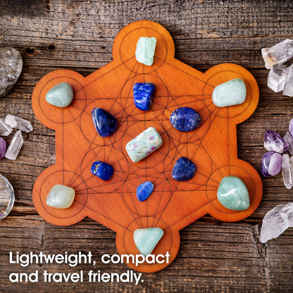 Curawood Crystal Grid Board for Stones - 10" Diameter Metatron's Cube Sacred Geometry Board - Amplify the Power of Your Crystals - Chakra Grid Plate, Altar Decor - Cubo de Metatron