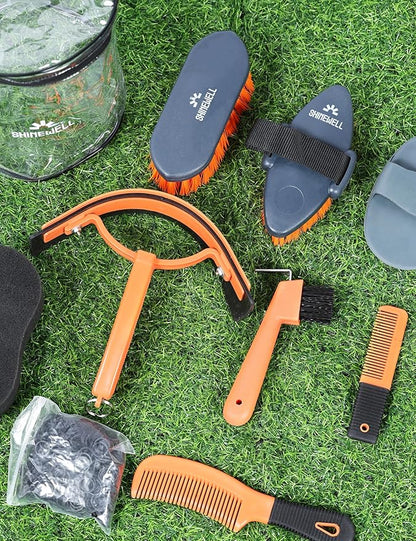 Shinewell Horse Grooming Kit, Complete Horse Brush Set, Equine Grooming Tools for Shedding & Daily Care Orange