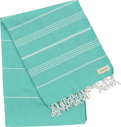 Bersuse Towels Anatolia XL Beach Blanket Throw Blanket Turkish Towel 100% Cotton Extra-Large Quick-Dry Lightweight Premium Peshtemal Towel - 61x82 Inches, Mint Green (Set of 6)