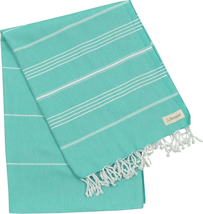 Bersuse Towels Anatolia XL Beach Blanket Throw Blanket Turkish Towel 100% Cotton Extra-Large Quick-Dry Lightweight Premium Peshtemal Towel - 61x82 Inches, Mint Green (Set of 3)