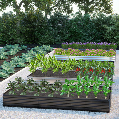 DIIYIV 2PCS 12x4x1FT Galvanized Raised Garden Bed Kit,Vegetable Boxes-Rectangle Metal Flower Box,Large Planter Raised Beds Outdoor Garden for Planting,Fruit,Herb-Silver