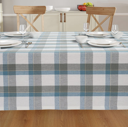 Casa De Lan Rectangle Table Cloth - Table Cover - Cotton Mitered Stitched - Checks Table Covers for Kitchen Dining, Wedding, Decorations, & Parties - 60x104 in - Blue Tartan