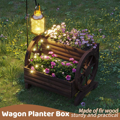 FILWH Wooden Wagon Planters for Outdoor Plants, Flower Cart, Wood Planter Boxes Outdoor, Backyard Decor, Flower Planters Outdoor with Wheels Planter for Flowers Vegetables (Carbonized)