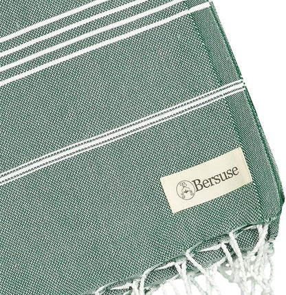 Bersuse Towels Anatolia XL Beach Blanket Throw Blanket Turkish Towel 100% Cotton Extra-Large Quick-Dry Lightweight Premium Peshtemal Towel - 61x82 Inches, Forest Green