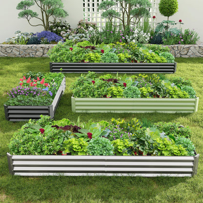 Ayen Guard 2PCS 8x2x1FT Galvanized Raised Garden Bed, Galvanized Planter Raised Garden Boxes Outdoor, Large Metal Raised Garden Beds for Vegetables-Silver