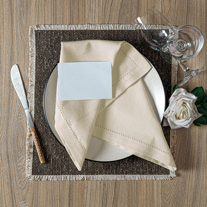 Hausattire Cloth Dinner Napkin Flax Fall Hemstitched Mitered Corner 20x20 Inch Natural Easter Basket Decor Soft Durable Table Linen Napkins Ideal, Cocktail Parties