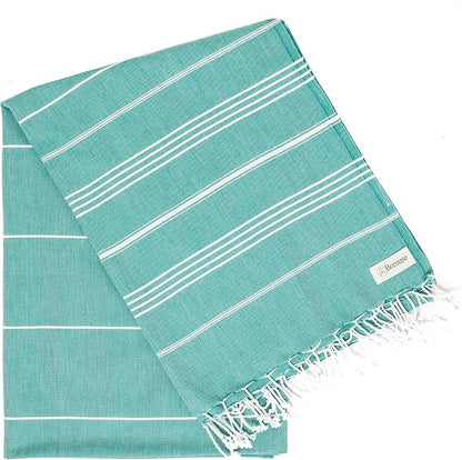 Bersuse Towels Anatolia XL Beach Blanket Throw Blanket Turkish Towel 100% Cotton Extra-Large Quick-Dry Lightweight Premium Peshtemal Towel - 61x82 Inches, Teal
