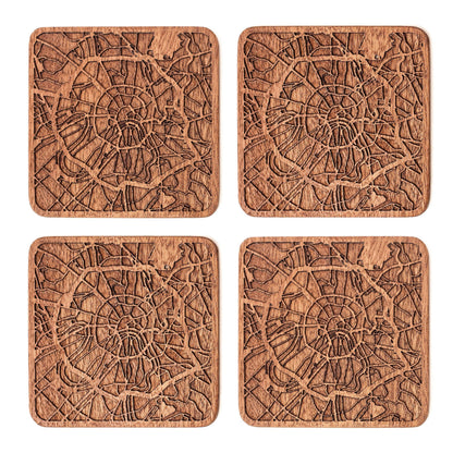 Moscow Map Coaster by O3 Design Studio, Set Of 4, Sapele Wooden Coaster With City Map, Handmade