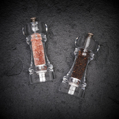 Cole & Mason Liverpool 5.5" Acrylic Salt & Pepper Mill Set with Himalayan Salt - Salt & Pepper Mills - Kitchen & Home Essentials - Refillable Salt & Pepper Sets - Acrylic Spice Mills